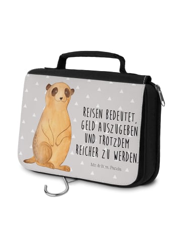 Mr. & Mrs. Panda Waschtasche Erdmännchen mit Spruch in Grau Pastell