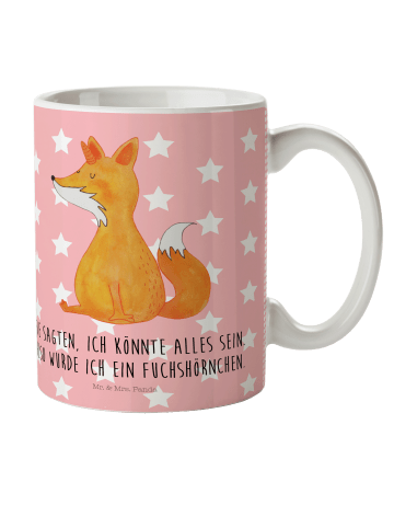 Mr. & Mrs. Panda Kaffeetasse Einhorn Fuchs mit Spruch in Rot Pastell