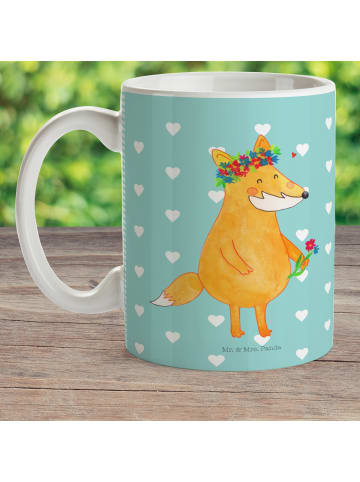 Mr. & Mrs. Panda Plastikbecher Fuchs Blumen ohne Spruch in Türkis Pastell