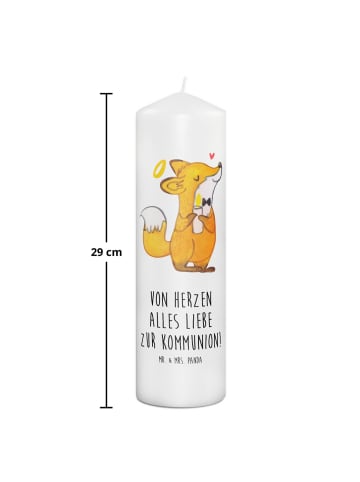 Mr. & Mrs. Panda Kerze Fuchs Kommunion mit Spruch in Weiß