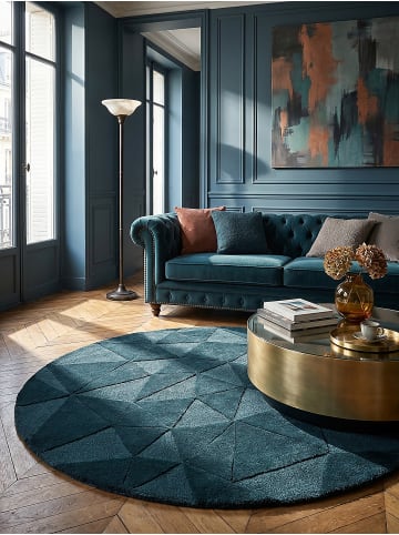 KADIMA DESIGN Wollteppich Kurzflor DEBEN Geometrisch Abstrakt Handgetuftet in Türkis