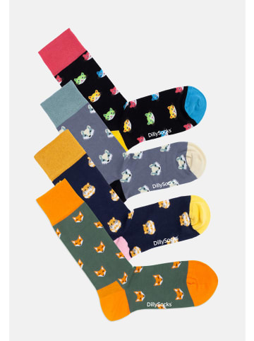 DillySocks Socken Animal Parade in Dunkelgrün,Orange,Gelb,Dunkelblau,Schwarz