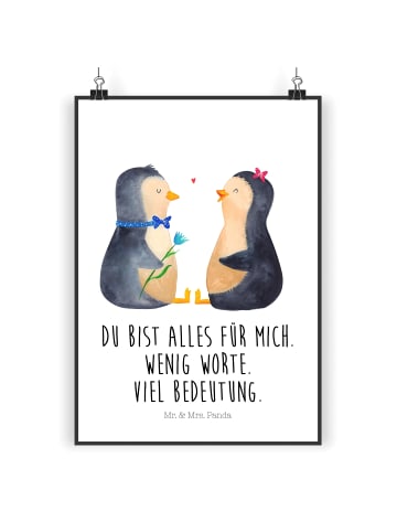 Mr. & Mrs. Panda Poster Pinguin Pärchen mit Spruch in Weiß