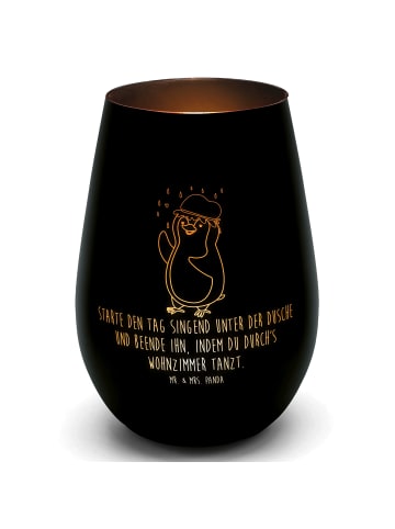Mr. & Mrs. Panda Gold Windlicht Pinguin Duschen mit Spruch in Schwarz