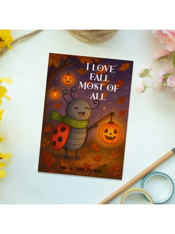 Mr. & Mrs. Panda Postkarte Smörle Laterne Design mit Spruch in Weiß