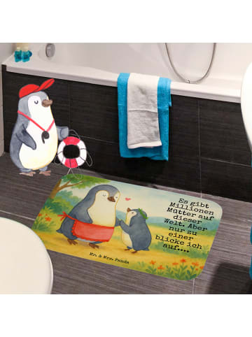 Mr. & Mrs. Panda Badematte Pinguin mit Kind Design mit Spruch in Weiß