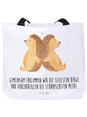 Mr. & Mrs. Panda Strandtasche Igel händchenhaltend mit Spruch in Weiß