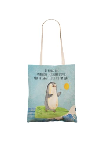 Mr. & Mrs. Panda Tote Bag Pinguin Surfer mit Spruch in Eisblau