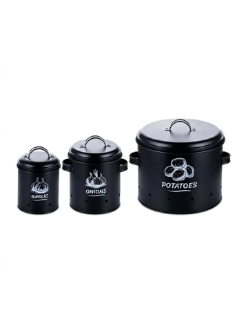 relaxdays 3 x Kartoffel Aufbewahrungsbox in Schwarz