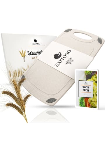 Exitoso EXITOSO Schneidebrett aus PP-Material & Weizenstroh - mit Saftrille & Griff