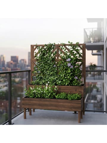 relaxdays Blumenkasten mit Spalier in Dunkelbraun - (B)109 x (H)135 x (T)62 cm