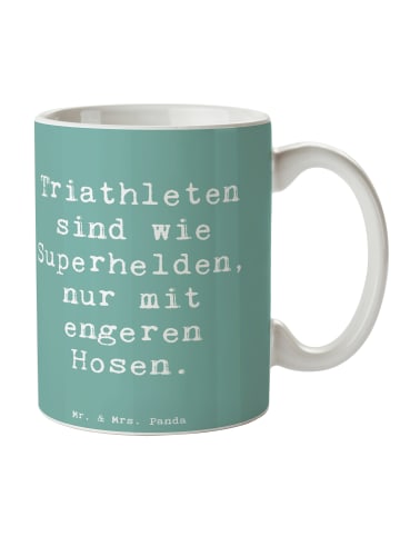 Mr. & Mrs. Panda Kaffeetasse Spruch Triathlon Superheld mit Spruch in Meeresbrise