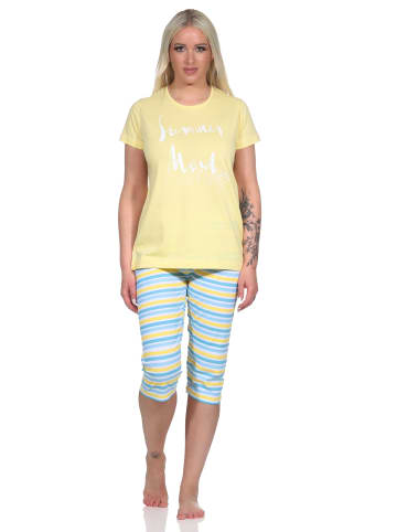NORMANN er Capri Schlafanzug kurzarm Pyjama Hose geringelt - 73753 in gelb