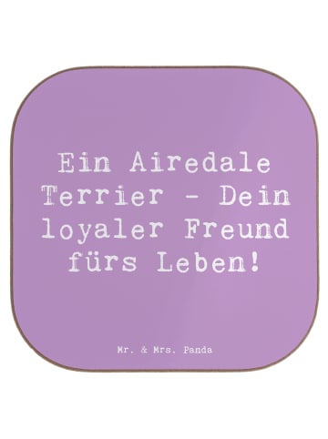 Mr. & Mrs. Panda Tisch-Untersetzer Spruch Airedale Terrier mit S... in Lavendeltraum