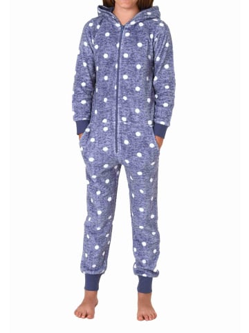 NORMANN Jumpsuit Schlafanzug Overall Coralfleece Tupfen - 76789 in blau