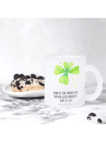 Mr. & Mrs. Panda Glas Blume Kleeblatt mit Spruch in Transparent