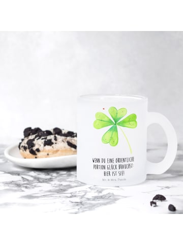 Mr. & Mrs. Panda Teetasse Blume Kleeblatt mit Spruch in Transparent