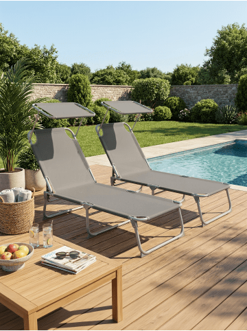 SONGMICS 2er-Set: Sonnenliege Sandy in Grau - (B)53 x (H)28.5 x (T)189 cm