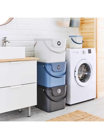 Rotho Albula Wäschesammler 40l mit Deckel, Kunststoff (PP recycelt) in Horizon blau