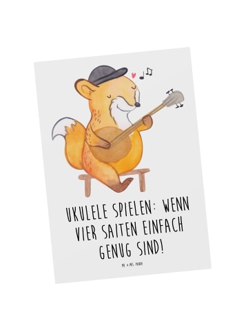 Mr. & Mrs. Panda Postkarte Ukulele Freude mit Spruch in Weiß