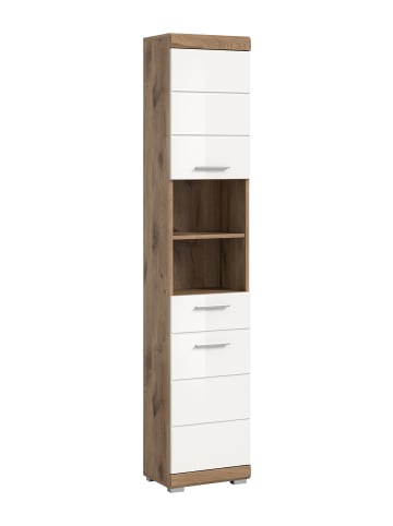 xonox.home Hochschrank in Nox Oak/weiß hochglanz - (B) 74 x (H) 141 x (T) 31
