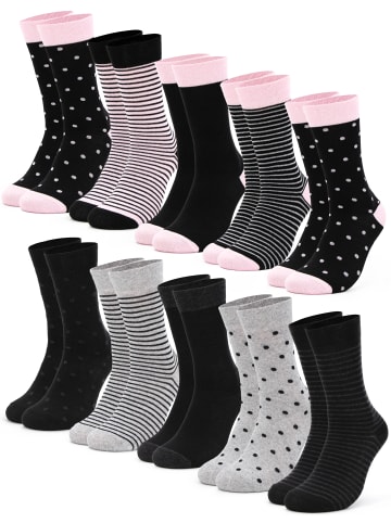Occulto 10er Pack Muster Socken Milka in Schwarz/Pink