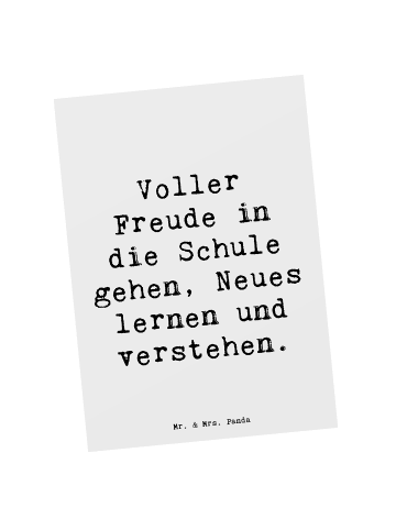 Mr. & Mrs. Panda Postkarte Spruch Schulanfang Freude mit Spruch in Weiß