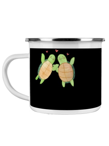 Mr. & Mrs. Panda Camping Emaille Tasse 30. Hochzeitstag Perlenho... in Schwarz