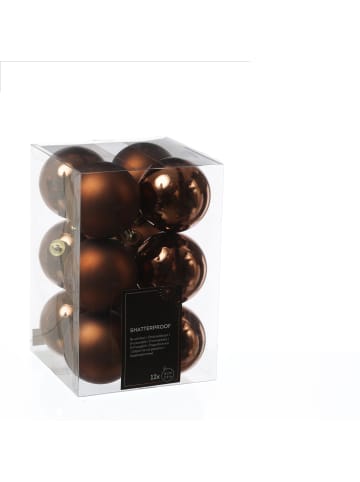 MARELIDA 12er Set Weihnachtskugeln bruchfest D: 6cm Baumkugeln in braun