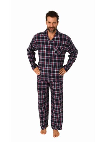 NORMANN Flanell Schlafanzug langarm Pyjama zum durchknöpfen in navy