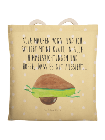 Mr. & Mrs. Panda Einkaufstasche Avocado Yoga mit Spruch in Gelb Pastell