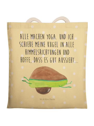 Mr. & Mrs. Panda Tote Bag Avocado Yoga mit Spruch in Gelb Pastell