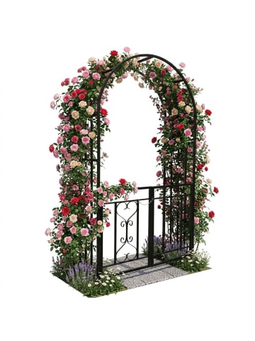 relaxdays Rosenbogen "Tor" in Schwarz - (B)114 x (H)206 x (T)50 cm