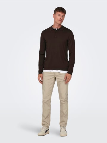 Only&Sons Polo Langarm Shirt Basic Pullover ONSWYLER in Braun