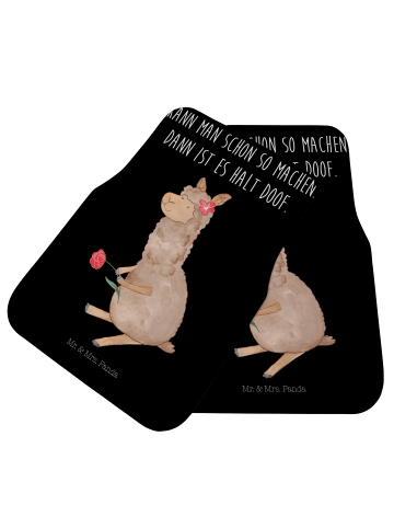 Mr. & Mrs. Panda Fußmatte Fürs Auto Alpaka Blume mit Spruch in Schwarz