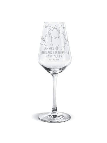 Mr. & Mrs. Panda Weißwein Glas Füchse Liebe mit Spruch in Transparent