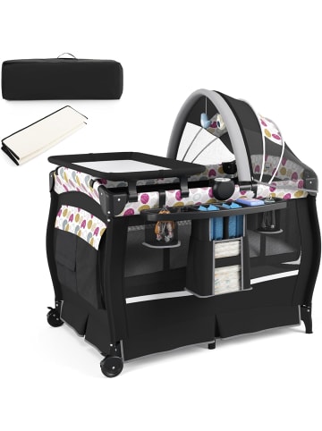 COSTWAY 5 in 1 Reisebett mit Matratze in Grau