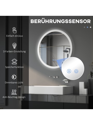 Kleankin Badezimmerspiegel-Ø70 x 3H cm-Weiß+Silber