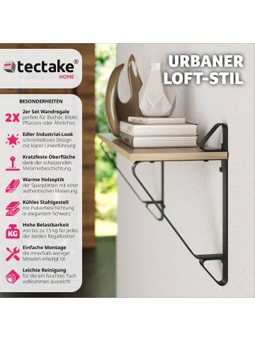 tectake 2er Set Wandregal Irvine 60 x 20 x 33,5 cm, Industrial Holz hell, Eiche Sonoma