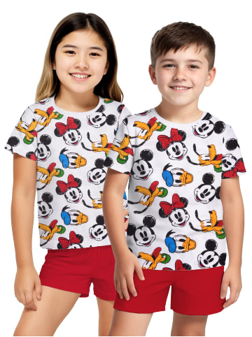 Disney Disney Mickey Mouse Schlafanzug Pyjama Set Kurzarm Oberteil Hose in rot/weiß