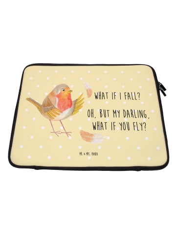 Mr. & Mrs. Panda Laptoptasche Rotkehlchen Federn mit Spruch in Gelb Pastell