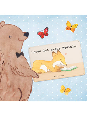 Mr. & Mrs. Panda Retro Blechschild Fuchs Lesen Design mit Spruch in Weiß