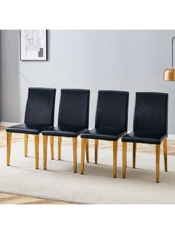 ABRIHOME Esszimmerstuhl in Schwarz Gold mit goldenen Beinen 4er Set