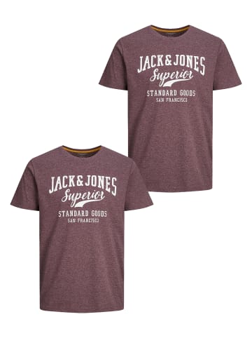 Jack & Jones 2er- Set T-Shirt Rundhals JJECORP Pack LOGO Print in Rot-2