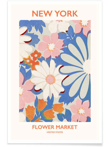 Juniqe Poster "NY Flower Market" in Blau & Rosa