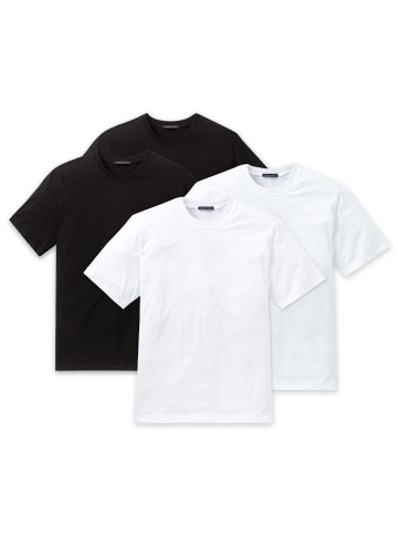 Schiesser T-Shirt 4er Pack in Schwaz/Weiß