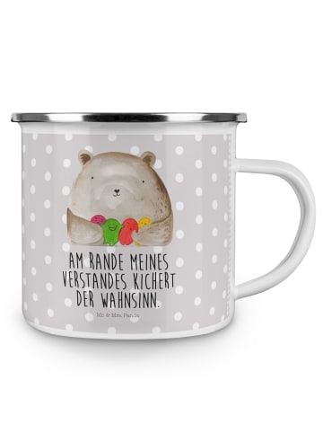 Mr. & Mrs. Panda Emaille Tasse Bär Gefühl mit Spruch in Grau Pastell