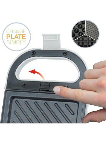 COFI 1453 KORONA 3-in-1 Sandwichmaker mit Wechselplatten für Sandwiches Waffeln in Weiß