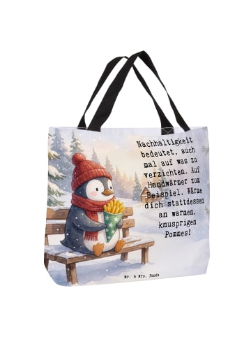 Mr. & Mrs. Panda Tasche Pinguin Winter Pommes Design mit Spruch in Weiß