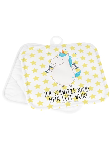 Mr. & Mrs. Panda Topfuntersetzer Einhorn Fitness mit Spruch in Weiß